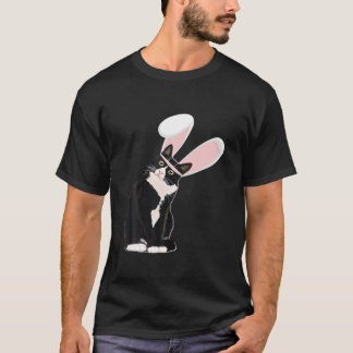 Tuxedo Cat Paasbunny met oortpyjama vrouwen T-shirt