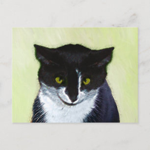 Tuxedo Cat Paining - Kute Original Cat Art Briefkaart