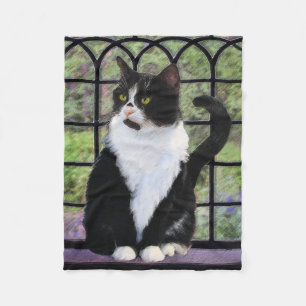 Tuxedo Cat Paining - Kute Original Cat Art Fleece Deken