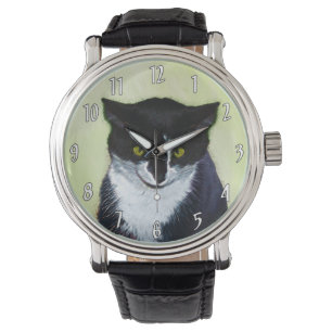 Tuxedo Cat Paining - Kute Original Cat Art Horloge