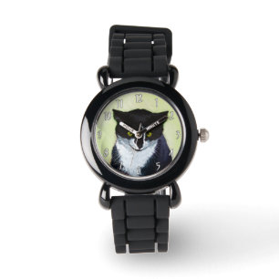 Tuxedo Cat Paining - Kute Original Cat Art Horloge