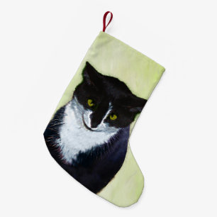 Tuxedo Cat Paining - Kute Original Cat Art Kleine Kerstsok