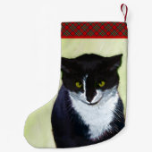 Tuxedo Cat Paining - Kute Original Cat Art Kleine Kerstsok (Achterkant)