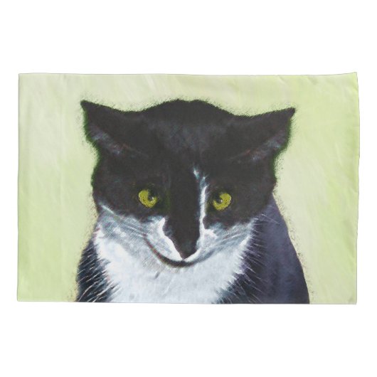 Tuxedo Cat Paining - Kute Original Cat Art Kussensloop (Achterkant)