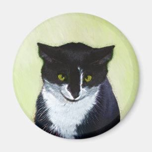 Tuxedo Cat Paining - Kute Original Cat Art Magneet