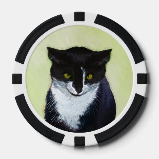 Tuxedo Cat Paining - Kute Original Cat Art Poker Chips (Voorkant)