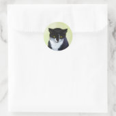 Tuxedo Cat Paining - Kute Original Cat Art Ronde Sticker (Tas)