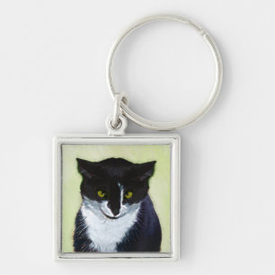 Tuxedo Cat Paining - Kute Original Cat Art Sleutelhanger