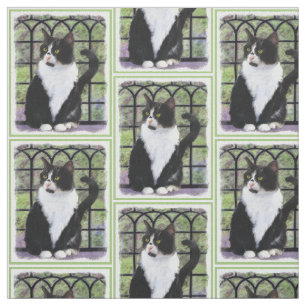 Tuxedo Cat Paining - Kute Original Cat Art Stof