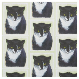 Tuxedo Cat Paining - Kute Original Cat Art Stof