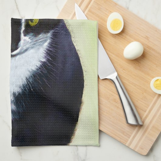 Tuxedo Cat Paining - Kute Original Cat Art Theedoek (Quarter Fold)