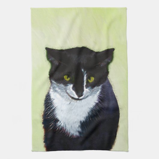 Tuxedo Cat Paining - Kute Original Cat Art Theedoek (Verticaal)