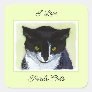 Tuxedo Cat Paining - Kute Original Cat Art Vierkante Sticker
