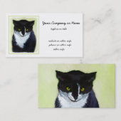 Tuxedo Cat Paining - Kute Original Cat Art Visitekaartje (Voorkant / Achterkant)