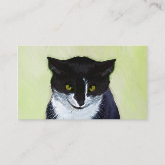 Tuxedo Cat Paining - Kute Original Cat Art Visitekaartje (Achterkant)