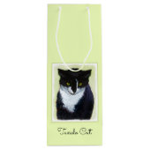 Tuxedo Cat Paining - Kute Original Cat Art Wijn Cadeautas (Achterkant)