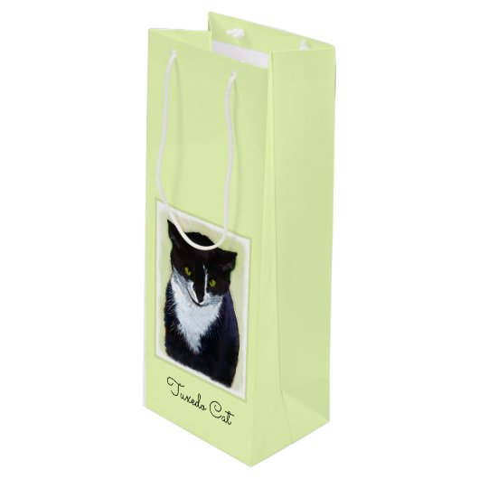Tuxedo Cat Paining - Kute Original Cat Art Wijn Cadeautas (Voorkant Gekanteld)