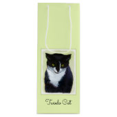 Tuxedo Cat Paining - Kute Original Cat Art Wijn Cadeautas (Voorkant)