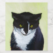 Tuxedo Cat Paining - Kute Original Cat Art Wijn Etiket (Enkel label)