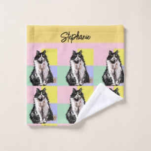 Tuxedo Cat Pastel Kleuren Roze Meisjes Kinder Naam Washandje
