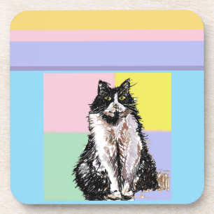 Tuxedo Cat Pastel Kleuren Roze Meisjes Naam Bier Onderzetter