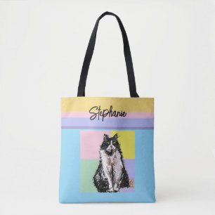 Tuxedo Cat Pastel Kleuren Roze Meisjes Naam Draagtas