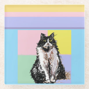 Tuxedo Cat Pastel Kleuren Roze Meisjes Naam Glazen Onderzetter