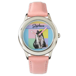 Tuxedo Cat Pastel Kleuren Roze Meisjes Naam Horloge