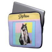 Tuxedo Cat Pastel Kleuren Roze Meisjes Naam Laptop Sleeve (Voorkant Links)