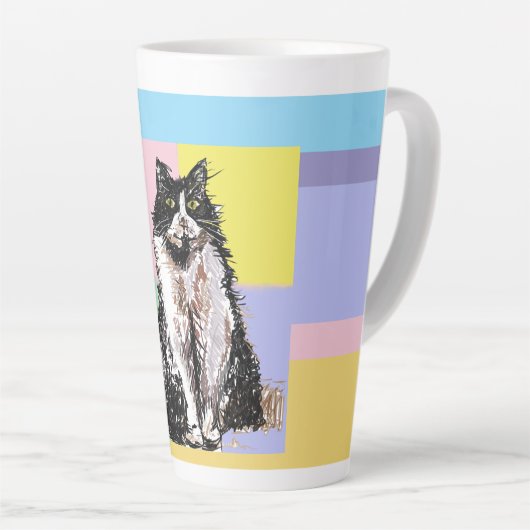 Tuxedo Cat Pastel Kleuren Roze Meisjes Naam Latte Mok (Rechterhoek)