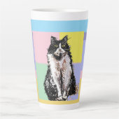 Tuxedo Cat Pastel Kleuren Roze Meisjes Naam Latte Mok (Voorkant)