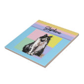 Tuxedo Cat Pastel Kleuren Roze Meisjes Naam Tegeltje (Zijkant)