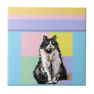 Tuxedo Cat Pastel Kleuren Roze Meisjes Naam Tegeltje