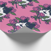 Tuxedo Cat Peony Floral Art Tuxie Cats Cadeaupapier (Hoek)