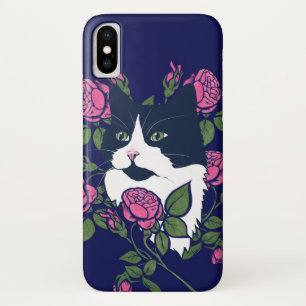 Tuxedo Cat Peony Floral Art Tuxie Cats iPhone X Hoesje