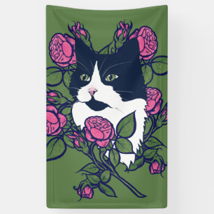 Tuxedo Cat Peony Floral Art Tuxie Cats Spandoek