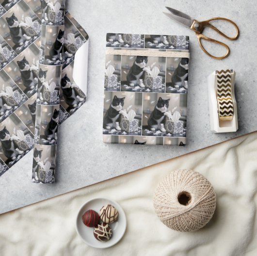 Tuxedo Cat Playing with a Tissue Box Cadeaupapier (Crafts)