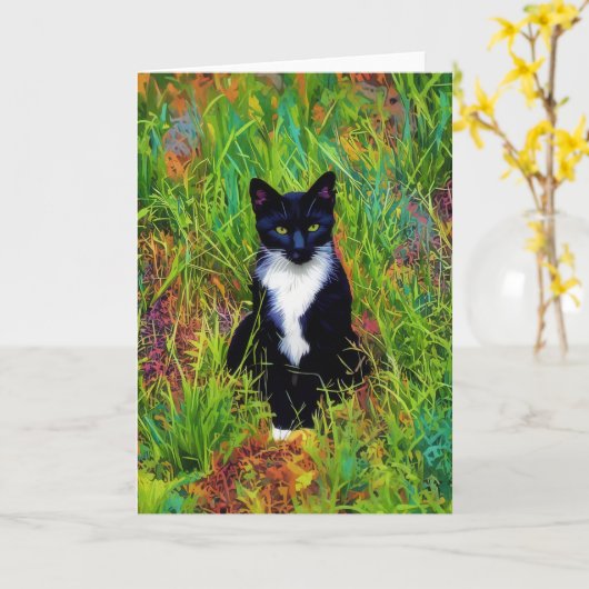 Tuxedo Cat Pop Art Note Kaart (Gele Bloem)