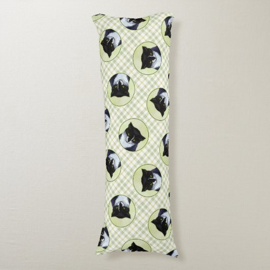 Tuxedo Cat Portrait Schilderen Schattigee Originel Lichaamskussen (Voorkant Verticaal)