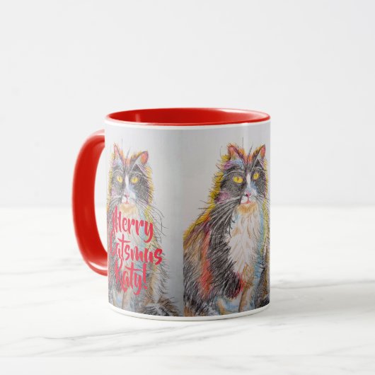 Tuxedo Cat Prettige Kerstmis Rood Kerstmug Mok (Voorkant links)
