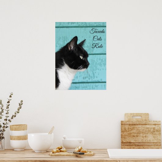 Tuxedo Cat Profile on Blauwgroen Poster (Keuken)