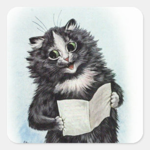 Tuxedo Cat Reading Illustratie door Louis Wain Vierkante Sticker