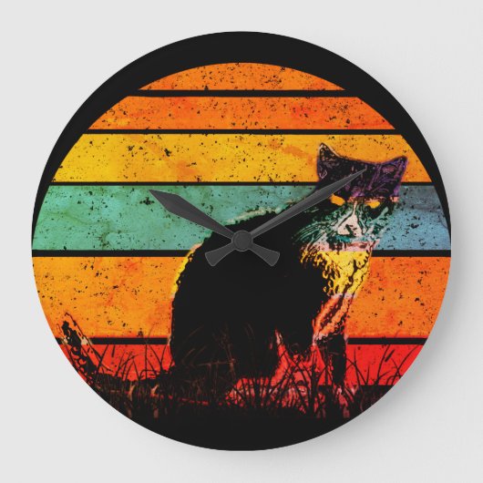 Tuxedo Cat Retro Style Sunset Grote Klok (Voorkant)