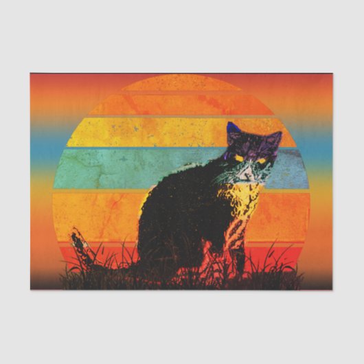 Tuxedo Cat Retro Style  Sunset Tissuepapier (Voorkant)