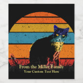 Tuxedo Cat Retro Style  Sunset Wijn Etiket (Enkel label)