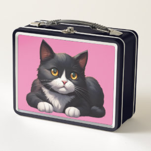 TUXEDO CAT  roze metalen lunchbox
