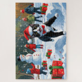 Tuxedo Cat Running in Snow met kerst Pet Legpuzzel (Verticaal)