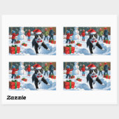 Tuxedo Cat Running in Snow met kerst Pet Rechthoekige Sticker (Vel)