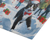 Tuxedo Cat Running in Snow met kerst Pet Snijplank (Hoek)