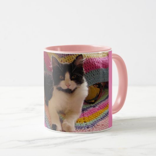 Tuxedo Cat Schattige met  Haakkleed Dank u Mok (Voorkant rechts)